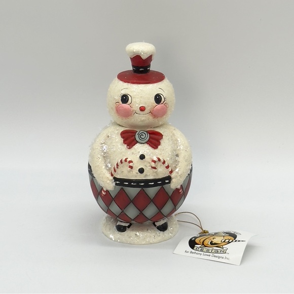 New Bethany Lowe Johanna Parker Double Candy Cane Conrad Snowman Jar Christmas - Picture 3 of 8